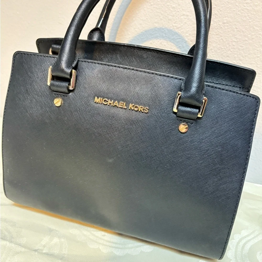 Michael Kors Black Selma Saffiano Leather Satchel